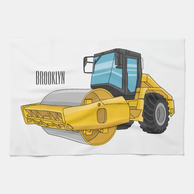 Road roller cartoon illustration kitchen towel (Horizontal)