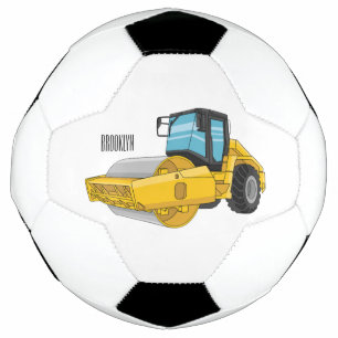 Road roller cartoon illustration soccer ball