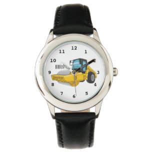 Road roller cartoon illustration watch
