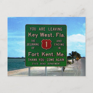 Road Sign Leaving Key West, Florida Vintage Postcard