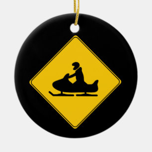 Road Sign- Snowmobile Ceramic Ornament