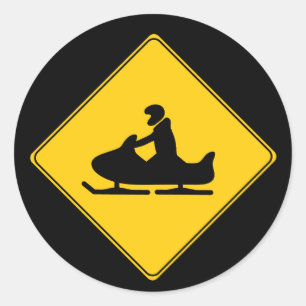 Road Sign- Snowmobile Classic Round Sticker