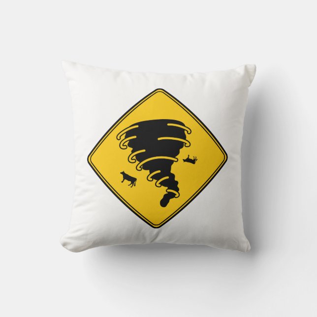 Road Sign- Tornado Throw Pillow (Front)