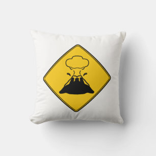 Road Sign- Volcano Throw Pillow