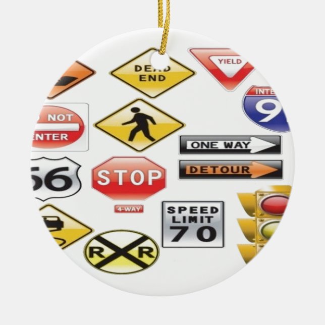 Road signs and traffic light design ceramic ornament (Front)