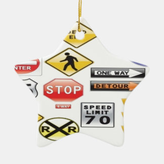 Road signs and traffic light design ceramic ornament