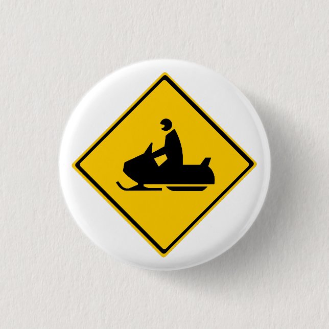 Road Snowmobile Warning Sign Snow Winter 1 Inch Round Button (Front)