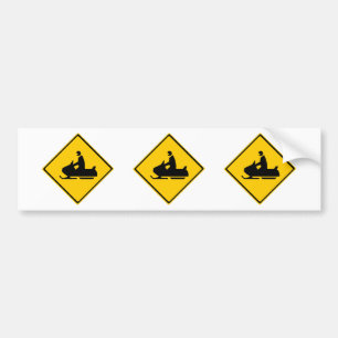 Road Snowmobile Warning Sign Snow Winter Bumper Sticker
