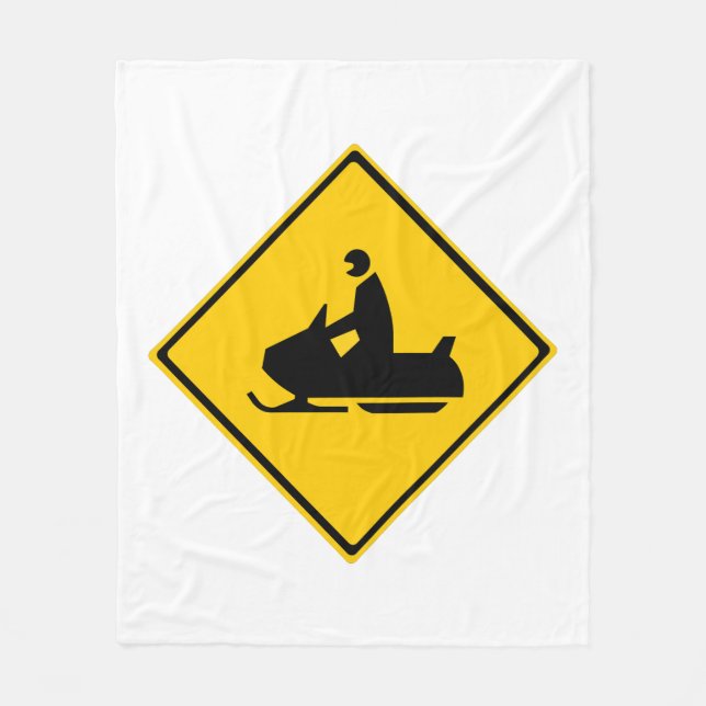 Road Snowmobile Warning Sign Snow Winter Fleece Blanket (Front)