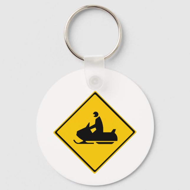 Road Snowmobile Warning Sign Snow Winter Keychain (Front)