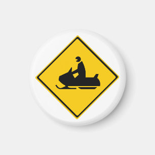 Road Snowmobile Warning Sign Snow Winter Magnet