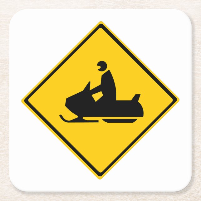 Road Snowmobile Warning Sign Snow Winter Square Paper Coaster (Front)