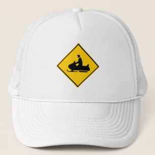 Road Snowmobile Warning Sign Snow Winter Trucker Hat