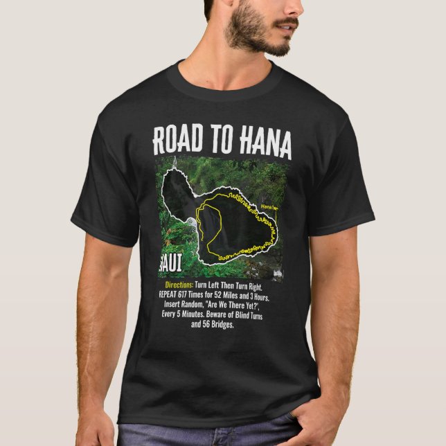 Road To Hana Map Maui Island Surfing Hawaiian Beac T-Shirt (Front)