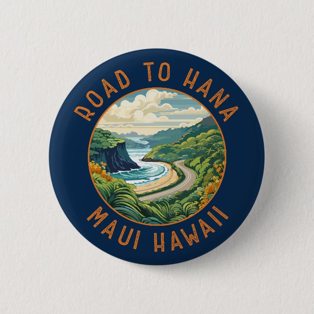Road to Hana Maui Hawaii Retro Distressed Circle 2 Inch Round Button (Front)