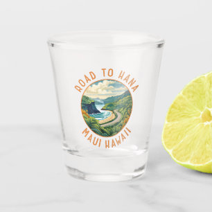 Road to Hana Maui Hawaii Retro Distressed Circle Shot Glass