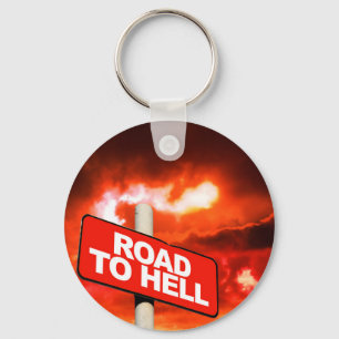 Road to hell sign keychain