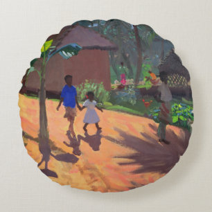 Road to Kovalum Beach Kerala 1996 Round Pillow