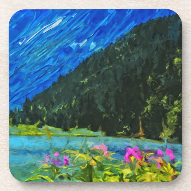 Road to Seward Alaska Abstract Impressionism Coaster (Front)