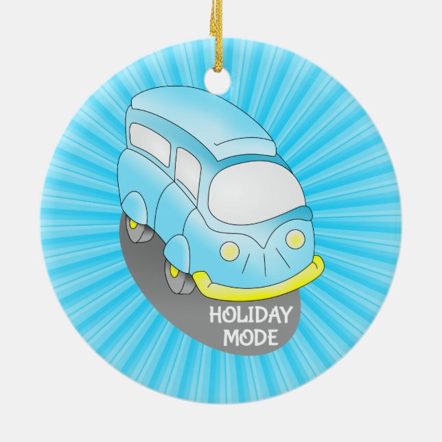 Road Trip Blue Van Ceramic Ornament (Back)