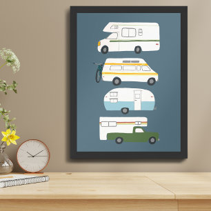 ROAD TRIP! Campervan vanlife RV Trailer Blue Poster