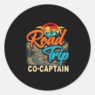 Road trip co captain travelling family camping classic round sticker