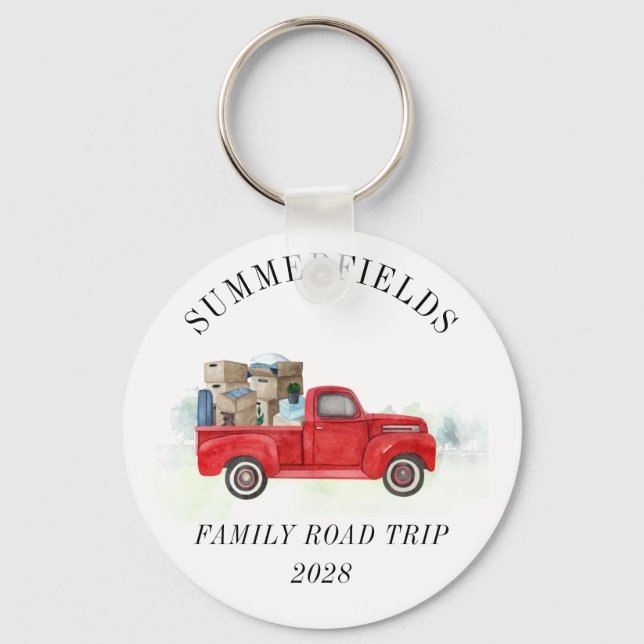 Road Trip Family Summer Vacation Red Truck Custom Keychain (Front)