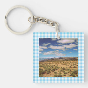 Road Trip Photos Baby Blue Gingham Keychain