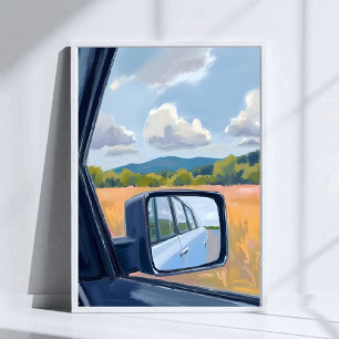 Road Trip Rear View Mirror Watercolor Travel Poster