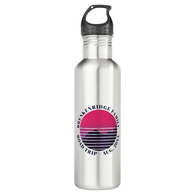 Road Trip Retro Sunset Mountains Custom 710 Ml Water Bottle (Front)