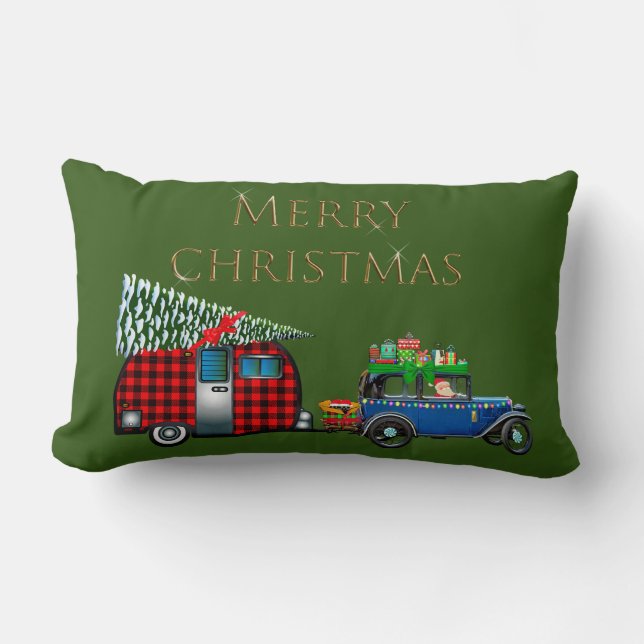 Road Trip Santa green Lumbar Pillow (Front)
