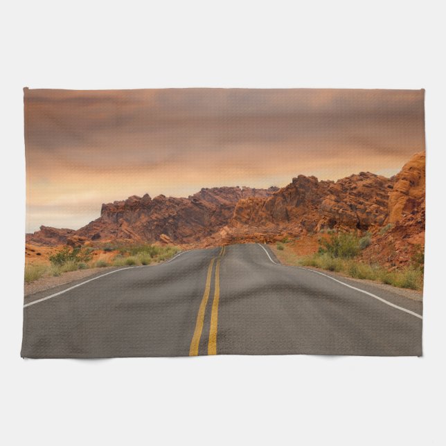 Road trip sunset kitchen towel (Horizontal)