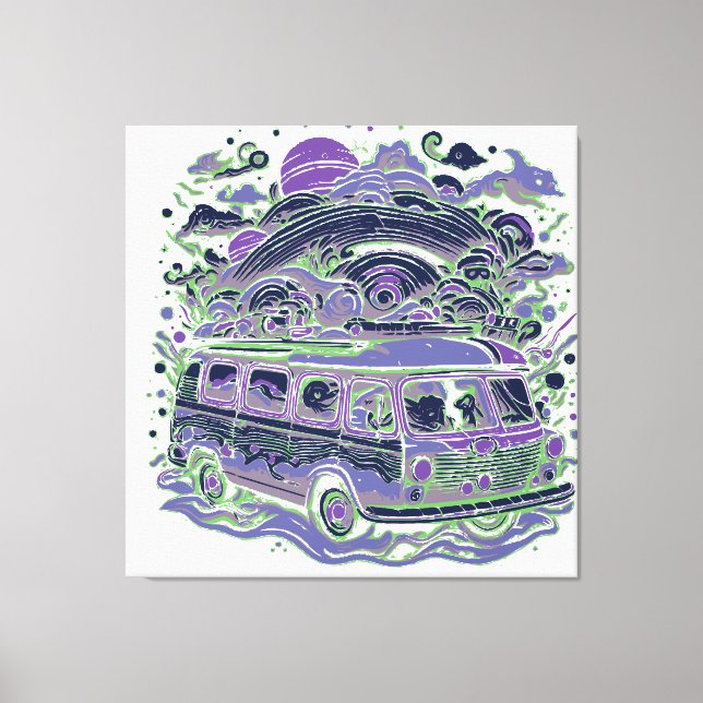 Road Trip with Colourful Van Canvas Print (Front)