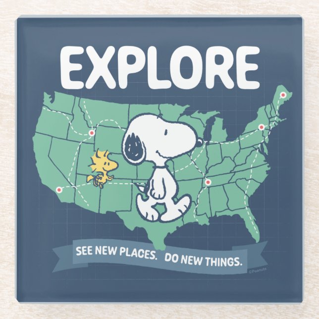 Road Trippin | Peanuts Explore Glass Coaster (Front)