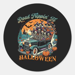Road Trippin' To Halloween Summer Skeleton Road Ca Classic Round Sticker