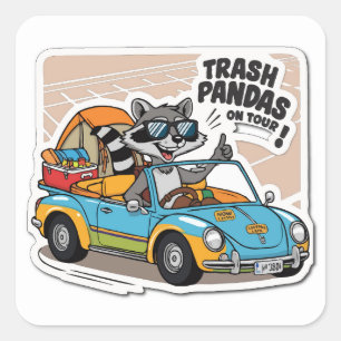 Road Tripping Raccoon - Camping Adventure Pun Meme Square Sticker