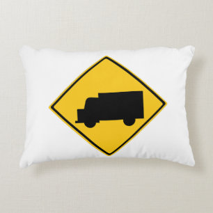 Road Truck Warning Sign Accent Pillow