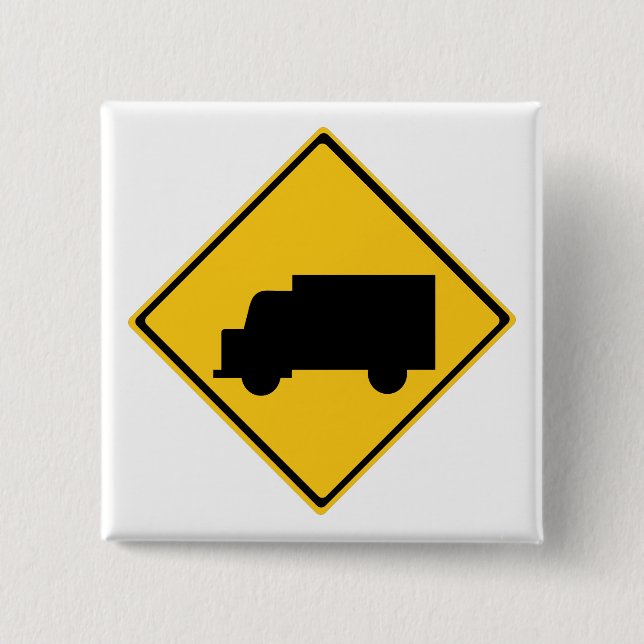 Road Truck Warning Sign Classic 2 Inch Square Button (Front)