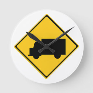 Road Truck Warning Sign Round Clock