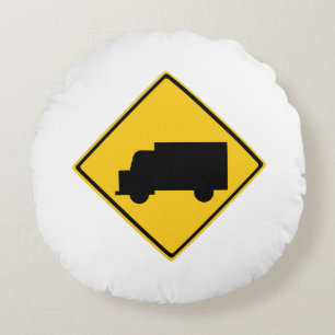 Road Truck Warning Sign Round Pillow