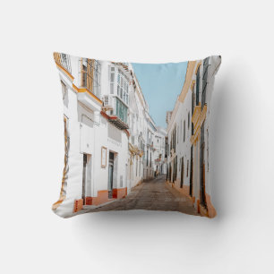 ROAD WITH BEIGE HIGHWAYS UNDER BLUE SKY THROW PILLOW