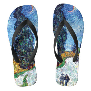 Road with Cypress and Star (1890) Van Gogh Unisex Flip Flops