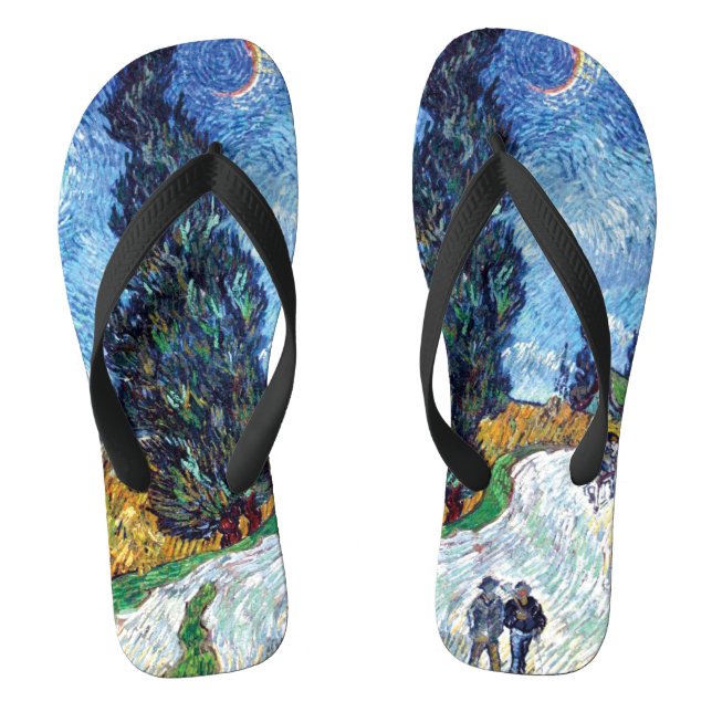 Road with Cypress and Star (1890) Van Gogh Unisex Flip Flops (Footbed)