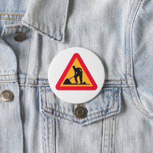 Road Work Ahead Sign Construction Zone Warning 3 Inch Round Button