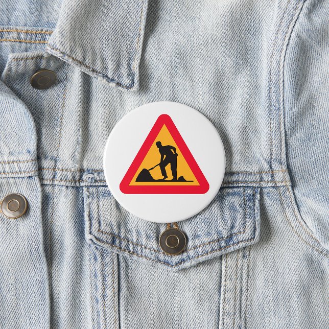 Road Work Ahead Sign Construction Zone Warning 3 Inch Round Button (Creator Uploaded)