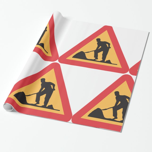 Road Work Ahead Sign Construction Zone Warning Wrapping Paper (Unrolled)