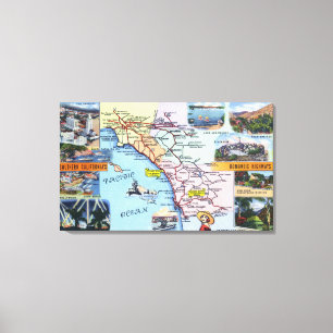 Roadmap of Southern CA Romantic Highways Canvas Print