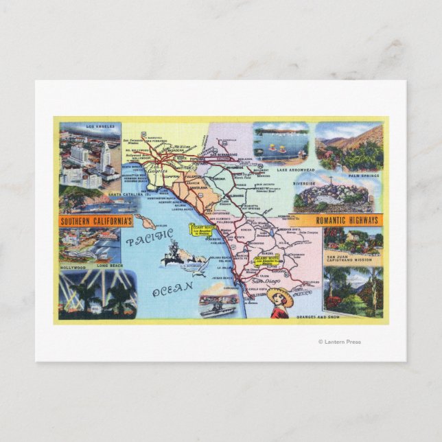 Roadmap of Southern CA Romantic Highways Postcard (Front)
