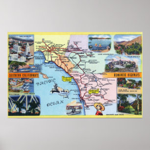 Roadmap of Southern CA Romantic Highways Poster
