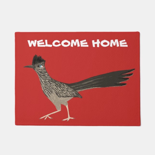 Roadrunner Coloured Pencil Art WELCOME Doormat (Front)